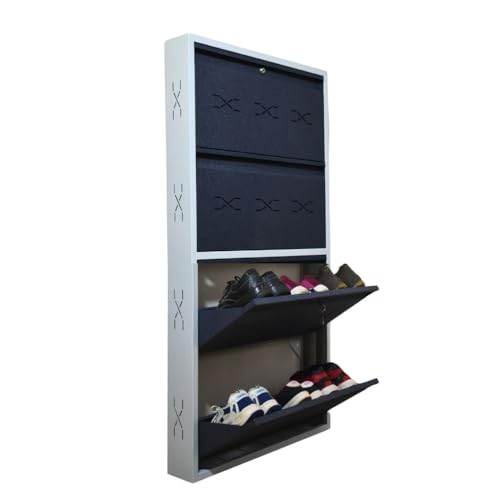 Image of I Metal Shoe Rack I Double Lock I Slim and Wall Mounted I 4 Shelves (Grey Colour) I Coad LC 2L-04 GR I Height 58 Inches, Width 29 Inches, Depth 5.5 Inches I 3 Years Warranty.