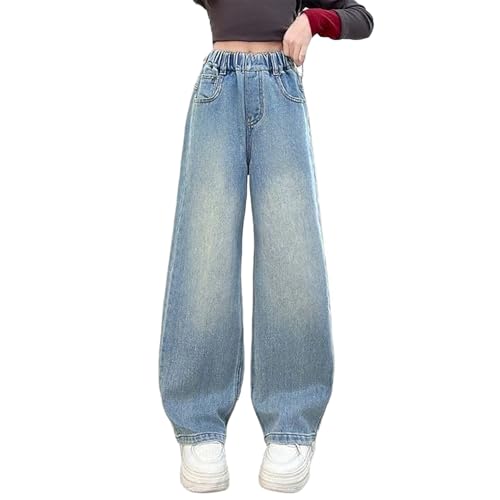 Girl's Star Applique Straight Wide Leg Denim Pants Striped Bow Rise Jeans with Pocket Y2K Streetwear 4-15 Years