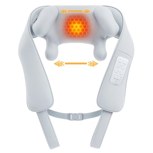 Shiatsu Neck Massager with Heat for Pain Relief Deep Tissue Upgraded Adjustable Width 4D Kneading Shoulder Massage Electric Back Massage Pillow Gifts for Women Men Mom Dad Mothers Day (Grey
