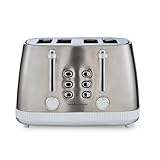 Morphy Richards Mexborough 4 Slice Toaster, Stainless Steel, Independent Operation, Browning Controls, Removable Crumb Tray, Anti-Jam, Defrost, Cancel, Reheat, 1860W, White Trim, 242903