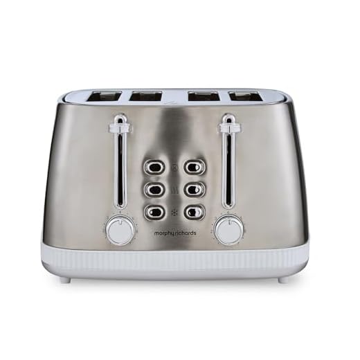 Morphy Richards Mexborough 4 Slice Toaster, Stainless Steel, Independent Operation, Browning Controls, Removable Crumb Tray, Anti-Jam, Defrost, Cancel, Reheat, 1860W, White Trim, 242903
