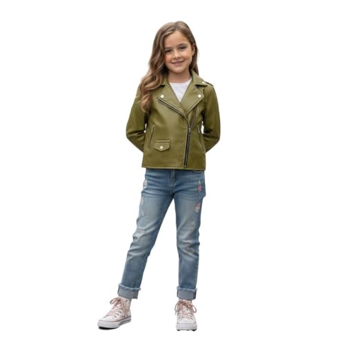 Veste en cuir PU pour filles veste imperméable et coupe-vent avec col épais de 5 à 13 ans