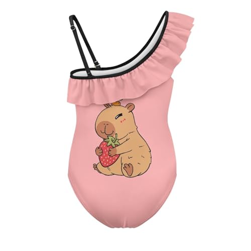 Image of Girls One Piece Swimsuit Ruffled Halter Bathing Suit with Adjustable Strap Beach Sport Swimwear for 3-14 Years