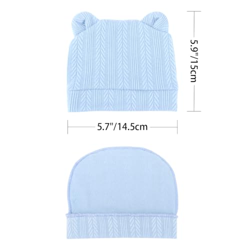 Image of BQUBO Newborn Baby Hats Bear Ears and Mittens Sets Preemie Caps Baby Boy Girl Infant Hospital Beanie for 0-3 Months