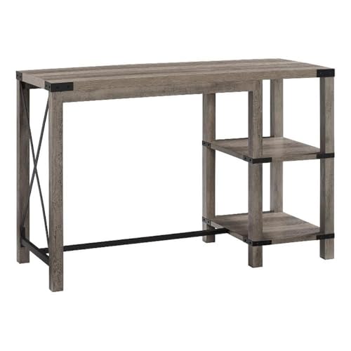 Walker Edison Kenneth Modern Farmhouse Angled-Iron Kitchen Island, Gray