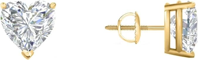 1 Ct & 4 Ct Heart Shape Lab Created Diamond Stud Earrings in Real 14K Yellow Gold with Screw Back