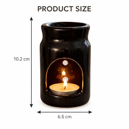 Image of Pure Source India Ceramic Aroma Diffuser Oil Burner - Tealight Candle Wax Melt & Essential Oil Warmer with Gift Box (Black)