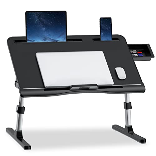 Potuopy Laptop Desk, Adjustable Laptop Bed Desk with Storage Drawer, Foldable Laptop Desk for Working, Writing, Drawing, Gaming (X-Large, Black)