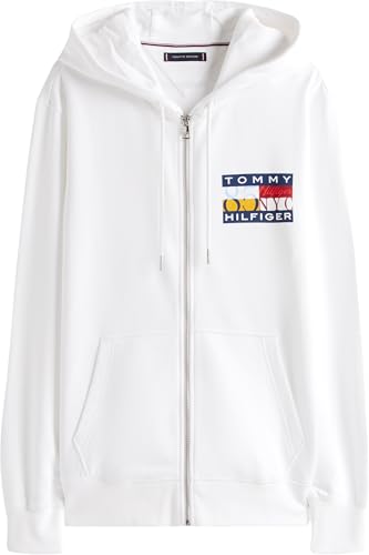Tommy Hilfiger Herren Hoodie mit Reißverschluss Colour Flag Zip Through mit Logo, Weiß (White), XS – Ansicht 5