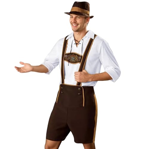 2025 Oktoberfest Herren Oktoberfest Lederhose Kostüm Halloween Shirt Hund Cosplay Kostüm, braun, M