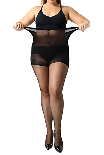 MANZI Women's 2 Pairs Plus Size Control Top Tights Ultra-Soft Panty Hose