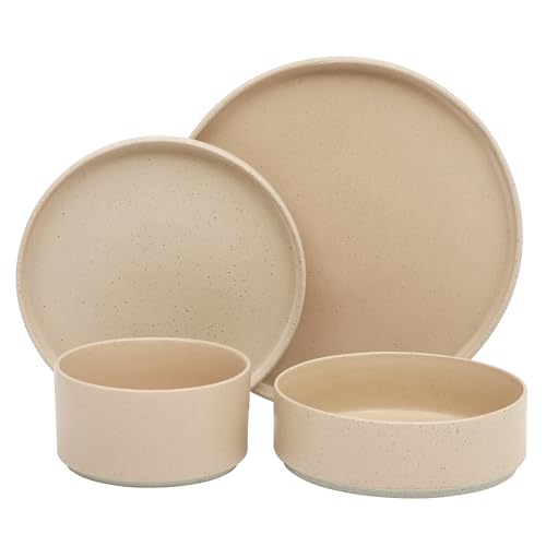 Image of Gibson Elite Tatum Premium Porcelain Matte Reactive Glaze 16-Piece (Service for 4) Plates and Bolws Stackable Dishes Ceramic Dinnerware - Blush Pink /Taupe
