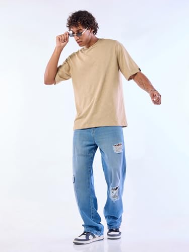 Image of Bewakoof Men's Solid Oversized Fit Half Sleeve Round Neck T-Shirt Air 1.0 | | Lightweight | Multipurpose