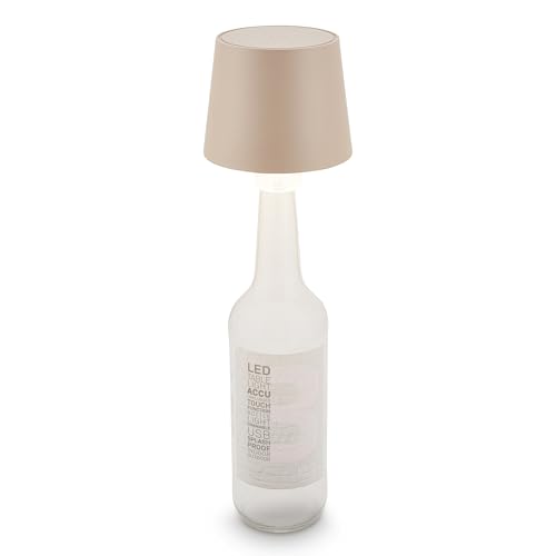 Briloner - Lampara de mesa sin cable con control táctil, regulable, luz blanca cálida, lampara de botella, lampara mesita noche sin cable, lampara mesa LED recargable, 10,5x11,5 cm, beige