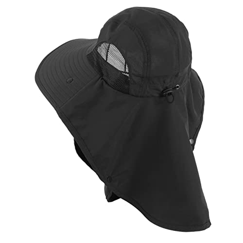 KOMBIUDA Wide Brim Sun Hat Neck Flap Uv Protection Summer Sunshade Hat Outdoor Cap Dark Grey
