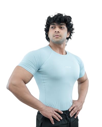 Image of Athflex Men's Half Sleeve Ace Compression T-Shirt-Ultra Stretch,Premium Nylon Spandex Blend,Moisture-Wicking, Quick-Dry,Breathable,Muscle Fit Activewear for Gym