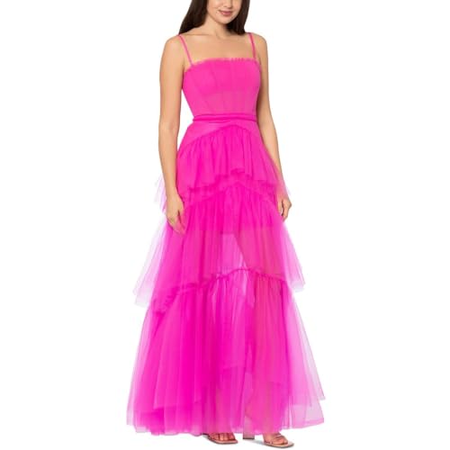 Betsy & Adam Women's Long Mesh Corset Gown, Hot Pink, 4 : Clothing, Shoes & Jewelry