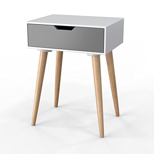 Image of Brown Art SHOPPEE Grey & White Wooden End Table with Drawer, Bedside Table