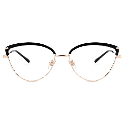 Image of Zeelool Women's Metal Browline Cat Eye Glasses Frame with Clear Lens ZJGX672183-01 Black, Small