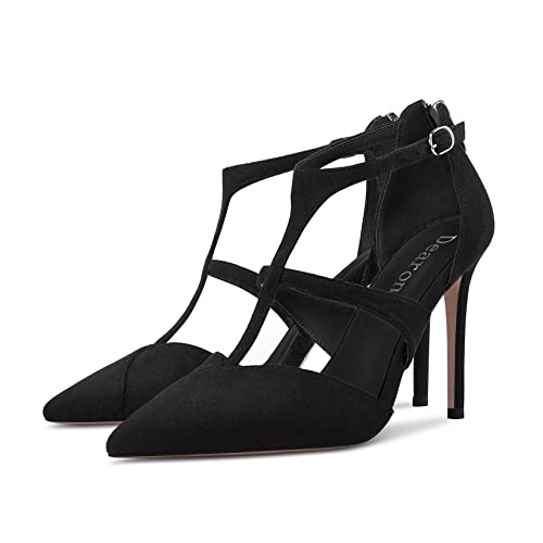 DearOnly Women Stiletto High Heel Pointed Toe Pumps T-Strap Zipper Office Dress 3.9 Inches Heels4