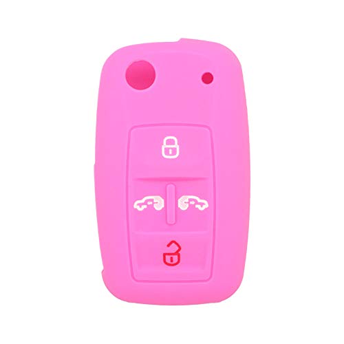 BROVACS Silicone Cover Protector Case Holder Skin Jacket Compatible with VOLKSWAGEN Multivan Sharan Caravelle Transporter Caddy SEAT Alhambra 4 Button Flip Remote Key Fob CV9808 Pink