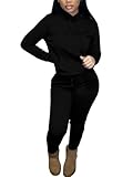 HTD Two Piece Outfits for Women Casual Sweatsuits Set Long Sleeve Hoodie Tracksuit Pullover Jogger Sweat Pants Set Black XL