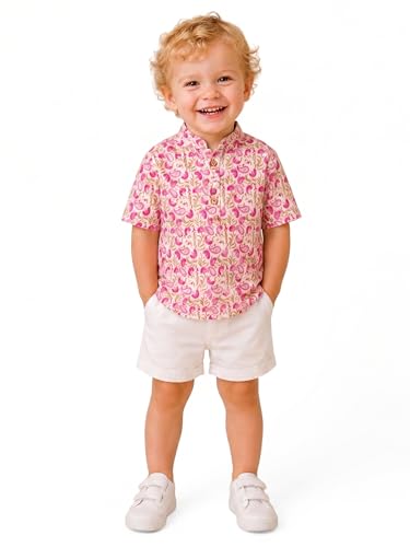 Image of A.T.U.N. (ALL THINGS UBER NICE) Boys 100% Cotton Printed Shirt | Half Sleeve Smart Casual Shirt for Kids | Soft Breathable Button Placket Top for Boys