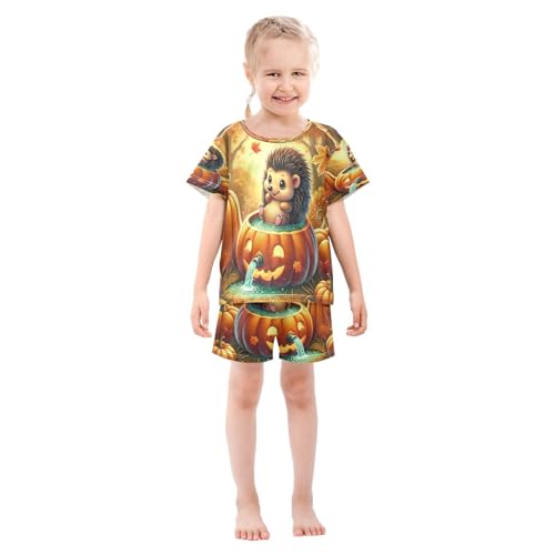 Fall Hedgehog Pumpkins Pajama Set Short Sleeve PJS 2 Piece Summer Pajamas Shorts Sets Cotton 5Y3