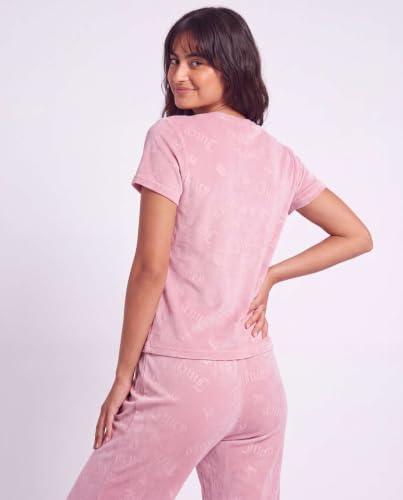 Image of Juicy Couture Women's 2 Piece Velvet Fleece Short Sleeve Shirt and Pants Lounge Sleepwear Set