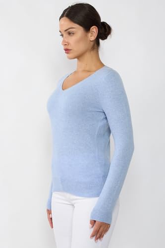 Image of JENNIE LIU Women's 100% Pure Cashmere Long Sleeve Pullover V Neck Sweater