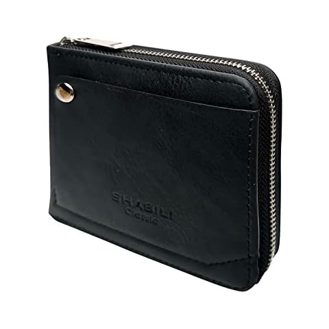 POPUCT Leather Bifold Wallet for Men with Zipper Rround Coin Pocket Multi Card Holder Purse (Black) Cover