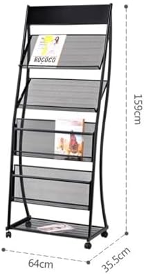 4-Tier Magazine Holder with Wheels - Mobile Brochure Display Stand, Durable Metal Information Rack, Floor-Standing Literature Organizer for Public Spaces and Newspapers