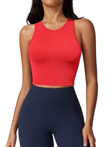 Image of ATTRACO Ribflex Workout Tank Tops for Women Seamless Full Length Gym Tops Athletic Yoga Top Built in Bra
