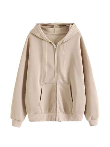 Image of NETCLICK Women's Polycotton Fleece Plain Full-Zip Hooded Winter Sweatshirt with Kangaroo Pocket Casual Warm Outerwear