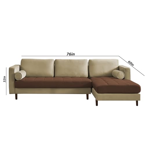 Image of Lezra RHS 4 Seater L Shape Sofa Set for Living Room (Cream Brown Fabric) Premium Fabric Sofa