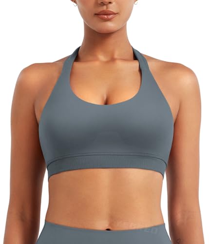 Image of YEOREO CoreFlex Women Halter Sports Bra Workout Seamless Padded Basic Bra Open Back Yoga Gym Crop Top