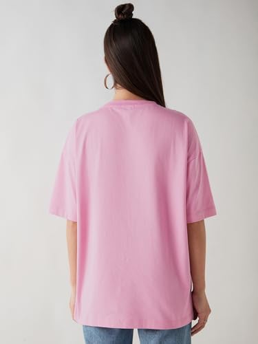 Image of Bewakoof Women's Solid Oversized Fit Half Sleeve Round Neck Cotton Jersey T-Shirt