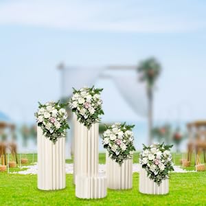 MINRS Centrotavola Da Matrimonio: 2 Vasi In Cartone A Nido D'Ape Con Coperchio Acrilico – Altezza 1m, Bianco