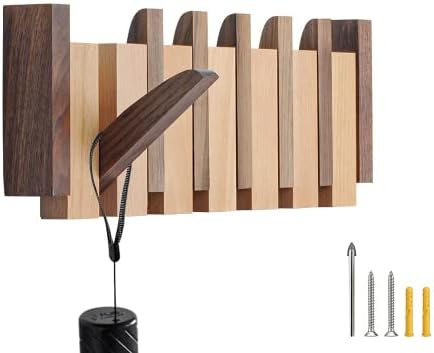 OLETNY Coat Rack Wall Mount Wood, Coat Hooks Wall Mounted Wooden with 6 Flip-Down Hooks for Entryway, Bathroom, Bedroom, Kitchen and More