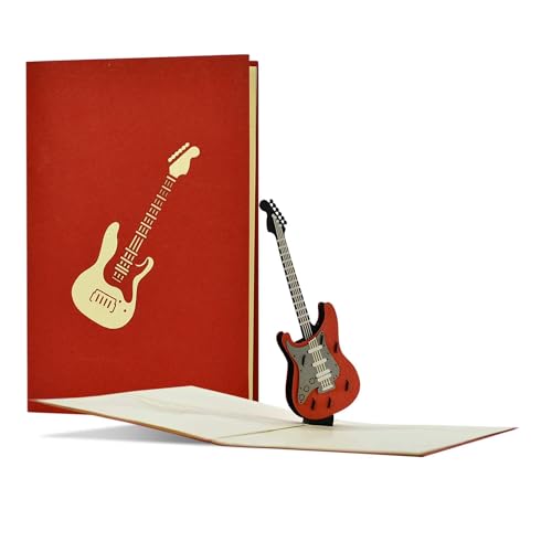 Diese-Klappkarten Biglietto Pop-Up 3D - Biglietto con Chitarra - Idea Regalo per Compleanno Natale Anniversario - Design Strumento Musicale per Amici e Parenti