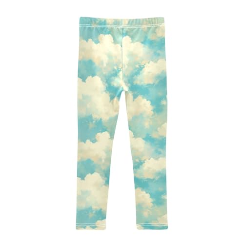 KLL Clouds on Blue Background Girls Active Leggings Casual High Waisted Dance Pants Gym2