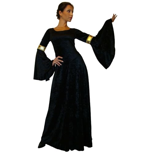 MAYLYNN Mittelalter Kostüm Kleid Elbe Elfe Gothik LARP Damen, schwarz, Gr.M