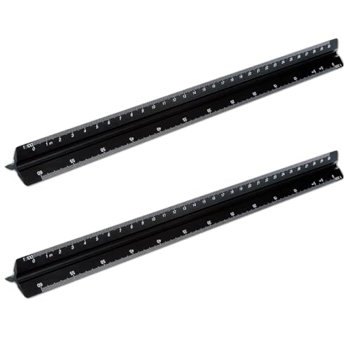 Bunou 2X 建築定規30Cmアルミニウム三角定規さまざまなスケール1:20、1:25、1:50、1:75、1:100、1:125建築家向け