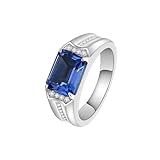 CTIEIP 10K 14K 18K Gold Natural 0.38cttw Diamond Mens Sapphire Rings for Emerald Cut Lab Created Sapphire Diamond Rings for Men Diamond and Sapphire Men’s Rings Size 4-13(5ct,9×11mm)