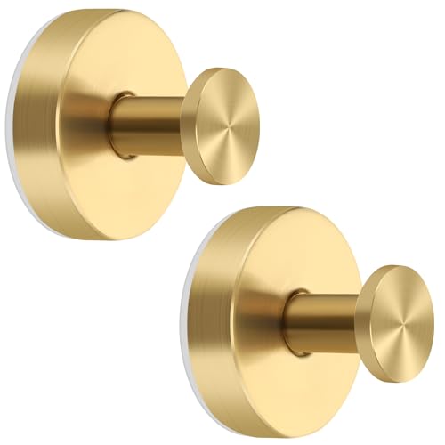 Gold Suction Cup Hooks for Shower Stainless Steel Gold Suction Hooks for Shower Wall Hangs 15lbs Bathroom Kitchen Glass Door Mirror Tile Loofah Towel Coat Bath Robe Brushed Gold 2 Pack