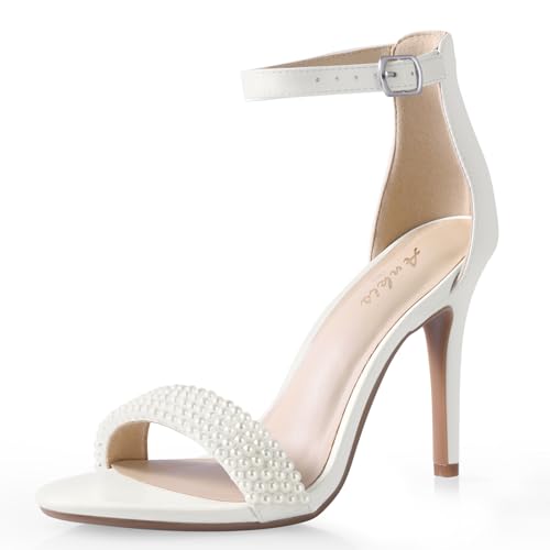 Image of Ankis High Heels for Women 4 Inches, Black Nude Gold Stiletto Heels Open Toe Ankle Strap Heeled Sandals for Dressy Wedding Party