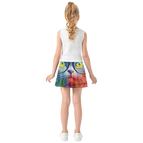 Tennis Skirts Toddler Cute Cat Bright Paint Colorful Girls' Shorts Athletic Skorts Outfit Flowy Skirt 4t4