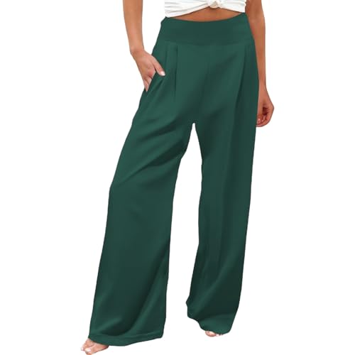 Women's Solid Loose Relaxed High Waist Pocket Wide Leg Pants Women's Casual Pants Comfy