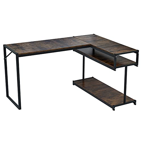 visdron L-Shaped Computer Desk with 3-Layer Storage Shelves,Writing Desk Computer Workstation with Spacious Desktop, Home Office Desk Remote Work Desk (Brown, One Size) visdron L-Shaped Computer Desk with 3-Layer Storage Shelves,Writing Desk Computer Workstation with Spacious Desktop, Home Office Desk Remote Work Desk (Brown, One Size)