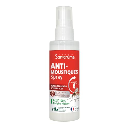 Santarome Bio - Spray Anti-moustiques - Zones tempérées et tropicales, efficacité 6h - Actif 100% d'origine végétale - Dès 6 mois - France - 100 ML